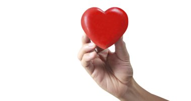 Eller kırmızı kalbi tutuyor. kalp sağlığı bağışı kavramları