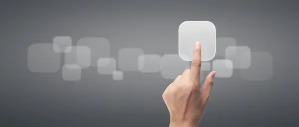 Hand Drückt Auf Touchscreen Oberfläche Struktur Des Sozialen Netzwerks lizenzfreie Stockbilder