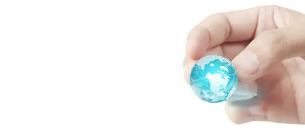 Globe Aarde Hand Onze Planeet Stralend Vasthoudend Aardebeeld Geleverd Door Stockfoto