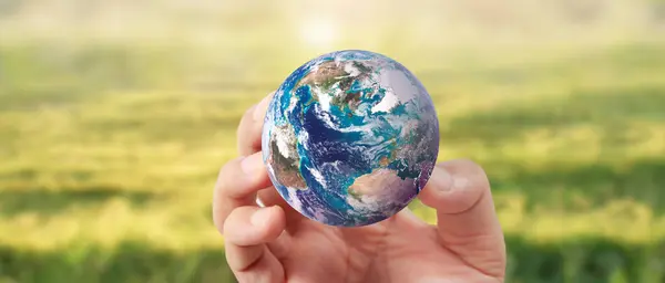 Globe Jord Mänsklig Hand Håller Vår Planet Glödande Jordbild Från Royaltyfria Stockbilder