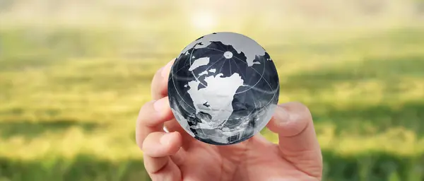 Globe Země Lidské Ruce Drží Naši Planetu Zářící Obrázek Země Stock Snímky
