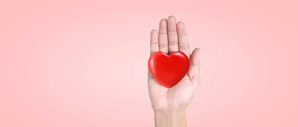 Руки Тримають Червоне Серце Концепції Донорства Здоров Серця Ліцензійні Стокові Зображення