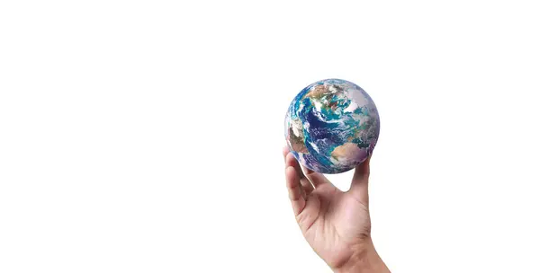 Глобус Земля Человеческих Руках Держащая Нашу Планету Сияющей Изображение Земли Стоковое Фото