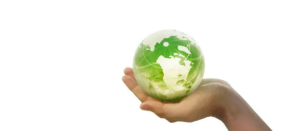 Глобус Земля Человеческих Руках Держащая Нашу Планету Сияющей Изображение Земли Стоковое Изображение