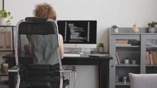 Medium Slowmo Hard Working Female Programmer Typing Program Codes While — Wideo stockowe