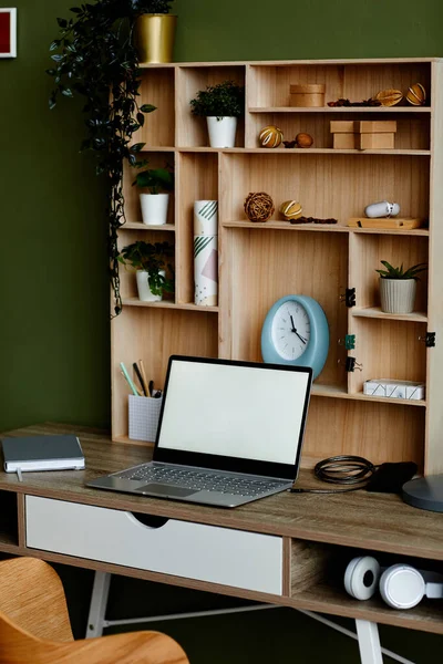 Vertical Background Image Cozy Home Office Workplace Decorated Green Houseplants — Stock Photo, Image