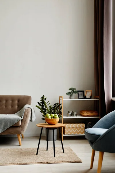 Vertikales Hintergrundbild Des Minimalen Wohnzimmers Mit Gemütlicher Samtcouch Und Sessel — Stockfoto
