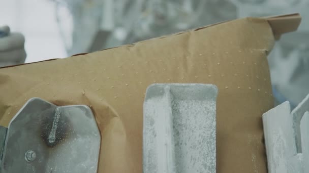 Closeup Unrecognizable Factory Worker Sorting Marble Aggregate Used Construction Bags — 비디오