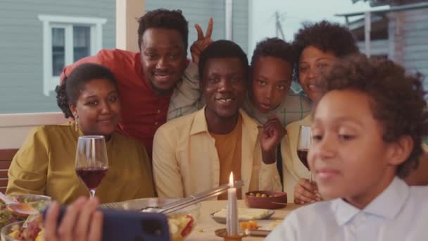 Waist Two African American Families Kids Taking Selfie Portrait Smartphone — Stock video