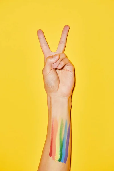 Levendig Schot Van Arm Met Regenboog Vlag Tatoeage Symbool Voor — Stockfoto