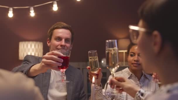 Jeunes Multiethniques Qui Prennent Des Verres Vin Champagne Tout Faisant — Video