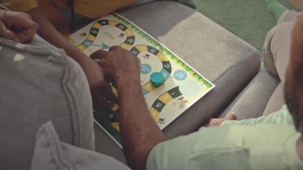 Shot African American Family Throwing Dice While Playing Boardgame Couch — Stock Video