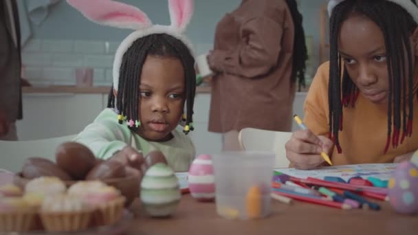 Waist Two African American Girls Cute Bunny Ears Headbands Sitting — Stock Video