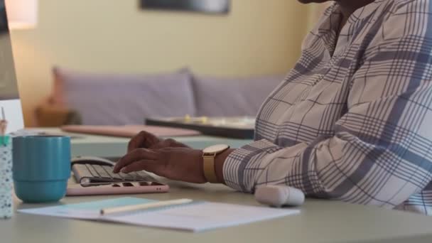 Kablosuz Klavyeyle Yazı Yazan Evde Bilgisayar Başında Oturma Odasında Otururken — Stok video