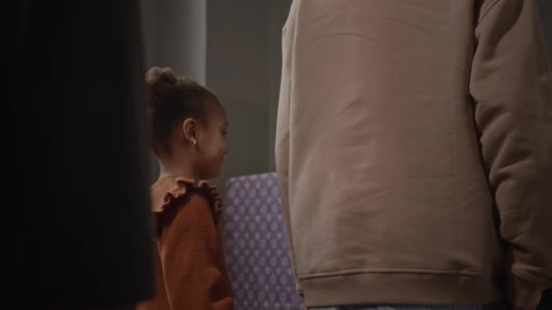 Little African American Girl Smiling While Standing Other Parishioners Catholic — Stock Video