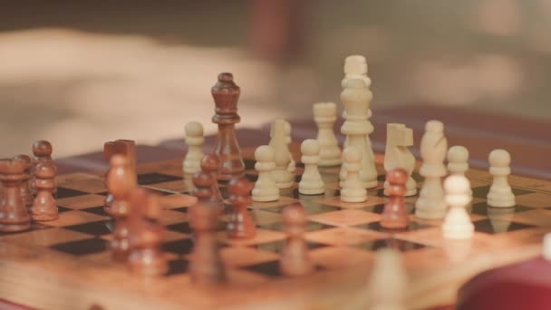 Felismerhetetlen Sakkozó Férfiak Közelsége Szabadban — Stock videók
