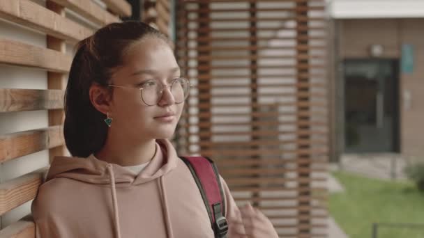 Peito Para Cima Retrato Menina Adolescente Muito Caucasiana Óculos Posando — Vídeo de Stock
