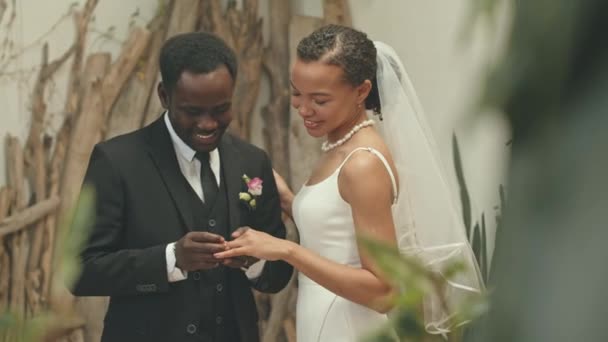 Mittlere Aufnahme Eines Entzückten Schwarzen Der Seiner Schönen Braut Während — Stockvideo