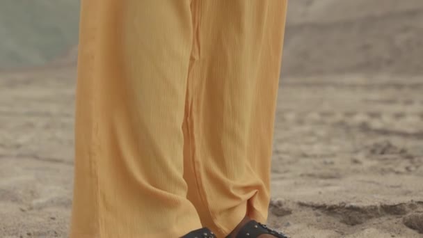 Çölde Kumların Üzerinde Duran Geniş Paçalı Pantolonlar Bileziklerle Tanınmayan Afro — Stok video