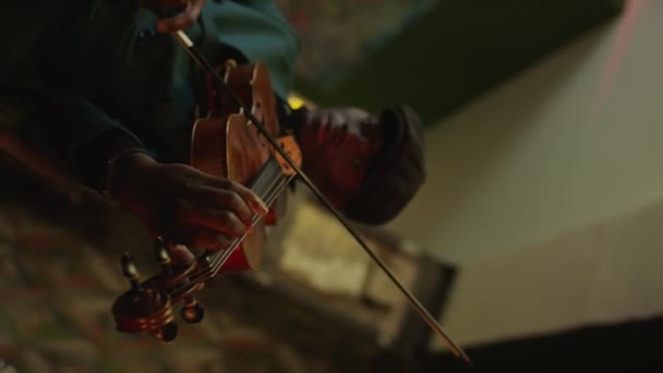 우아한 어두운 정장과 바이올린을 남자의 — 비디오