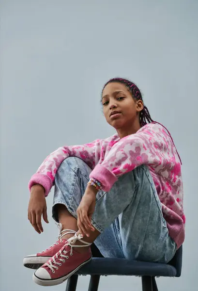 Vertical Full Length Portrait Black Teenage Girl Wearing Trendy Casual — Stock Photo, Image