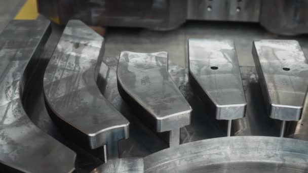 People Shot Thick Metal Sheets Produced Hydraulic Hot Forming Press — Stock Video