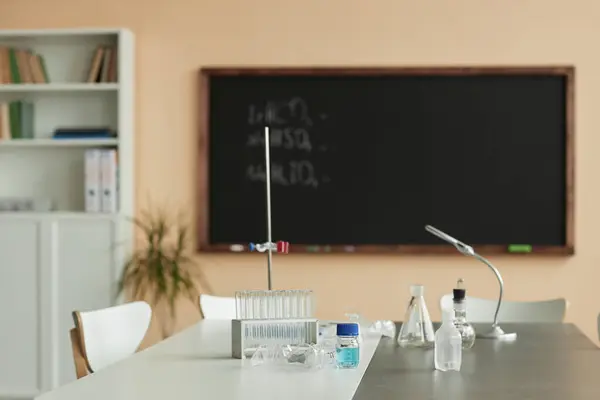 Background image of empty science lab interior in school classroom with copy space