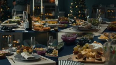 Lezzetli yemek ve sofra takımlarını güzel bir şekilde hazırlanmış bir Noel sofrasında, rahat bir dairede bölüşelim.