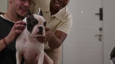 Tekerlekli sandalyedeki genç beyaz adam ve genç siyahi kadın birbirlerine sarılıp dizlerinin üzerinde sevimli Fransız bulldog 'larına sarılıyorlar. Sonra da onu dairenin kapısına kadar geçirip gitmeden önce veda ediyorlar.