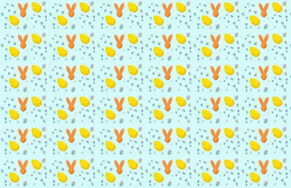 Modello Uova Pasqua Orecchie Coniglio Sfondo Verde Buona Pasqua Concetto — Foto Stock