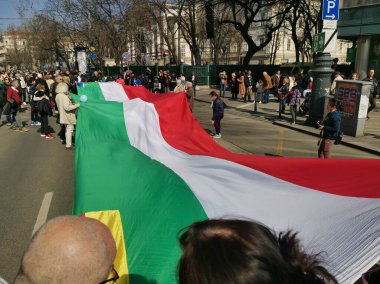 Macaristan 'ın büyük ulusal bayrağı 1848 Macar Devrim Günü' nde açıldı. 