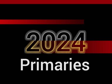Primaries 2024 inscription on a black background with red stripes clipart