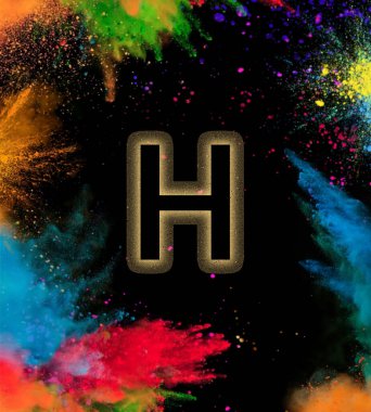 Holi tarzında parlak arkaplan üzerine İngiliz alfabesinin harfi