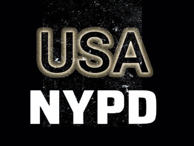 ABD ve NYPD rgb yazıları soyut bir arka planda, rgb şekilleri üç boyutlu