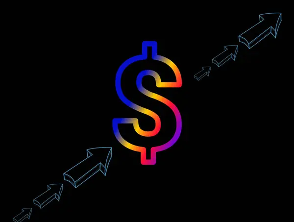 Abstract dollar sign with up arrows on black background