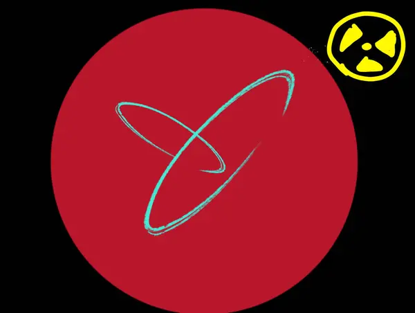 Abstract circles in big red circle and radiation icon