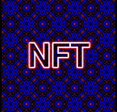 Mavi kare arkaplanda NFT yazıtları