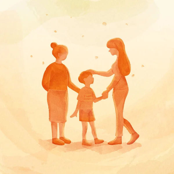 Naranja Acuarela Madre Abuela Familia Infantil Apto Para Día Madre — Vector de stock