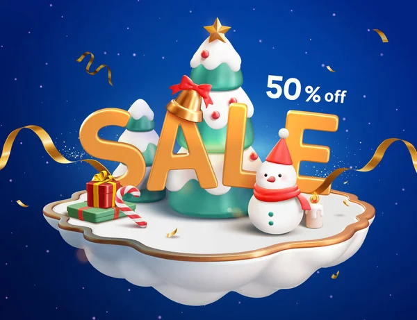 Рекламный Плакат Christmas Discount Продается Текст Плавающий Белом Дисплее Острова — стоковый вектор