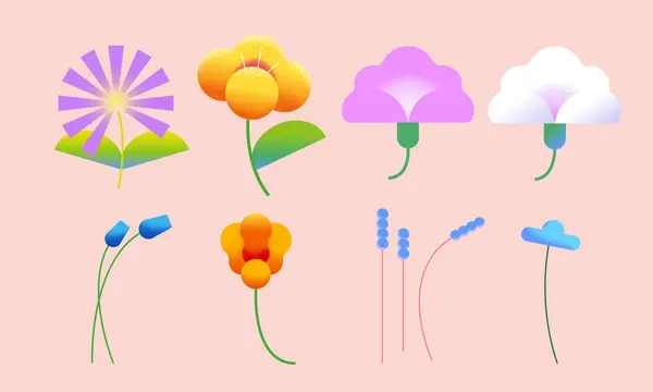 Beaux Éléments Floraux Texturés Isolés Sur Fond Rose Clair — Image vectorielle