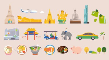 Ünlü Tayland turist unsuru şampanya rengi arka planda izole edildi.