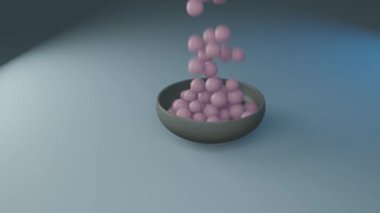 Pembe toplar tabağa düşer. Kahvaltı 3D modeli