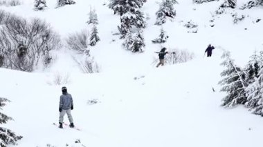 Dragobrat, Ukraine Foggy day people go to ski lifts to ski from Carpathian mountains