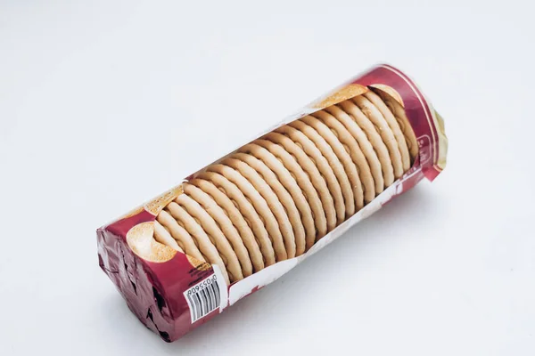 Cracker Koekjes Liggen Tafel Stapel — Stockfoto