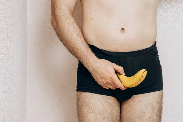 Killen Utan Kläder Håller Försvunnen Banan Handen Erektionsproblem Manlig Hälsa — Stockfoto