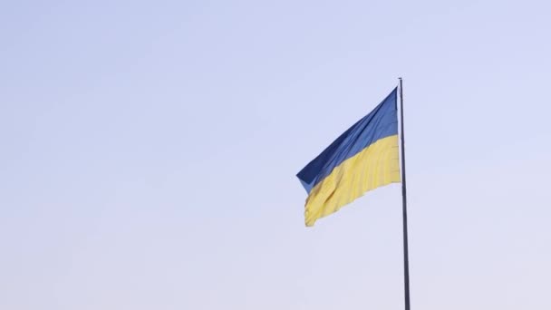 Yellow Blue Flag Ukraine Flutters Wind Clear Day Blue Cloudless — Stock Video
