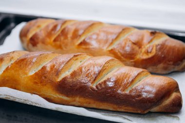 Altın hamurlu taze kavrulmuş ekmek. Ev yapımı.