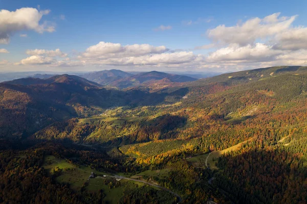 Schöne Bäume Auf Den Gipfeln Der Karpaten Einem Warmen Herbsttag — Stockfoto
