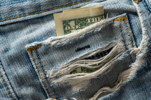 One Dollar Bill Pocket Jeans Close — Stock Photo, Image