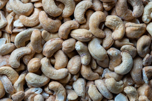 Pile Cashew Nuts Shell Close Top View Whole Nut Kernels — Stock Photo, Image